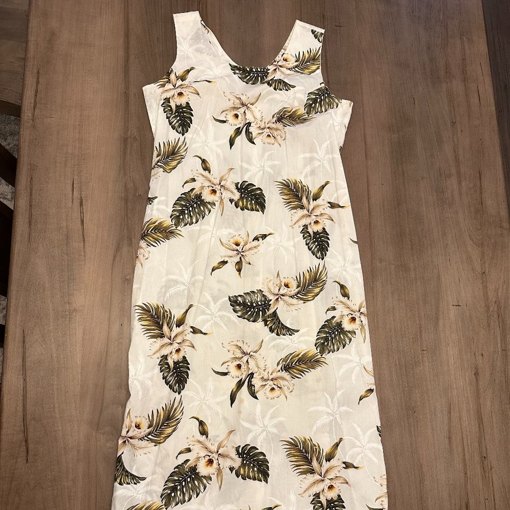 80S WOMENS VINTAGE WHITE HAWAIIAN MIDI DRESS